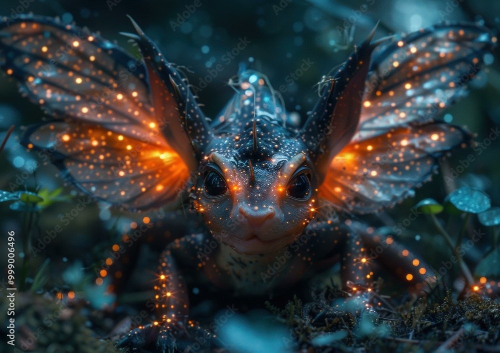 A magical creature with glowing wings. AI. A magical creature with glowing wings. AI.