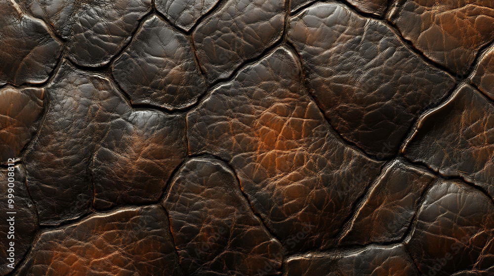 A close up of brown leather with a cracked texture. A close up of brown leather with a cracked texture.