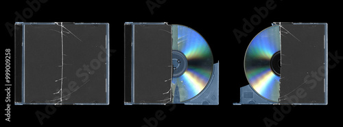 Canvas Print set of three cracked mockup of old music CD disc jewel case with black cover lay