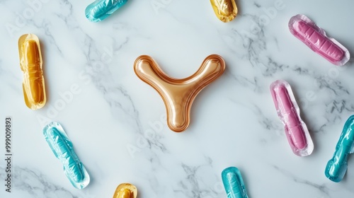 Colorful Gel Shapes on Marble Background