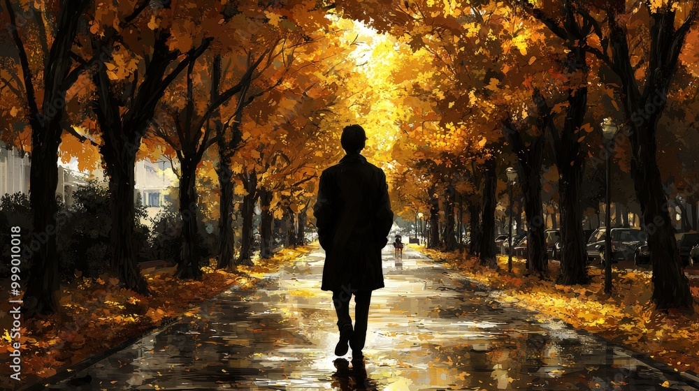 Solitary Walk Through Autumn-Filled Pathway Solitary Walk Through Autumn-Filled Pathway