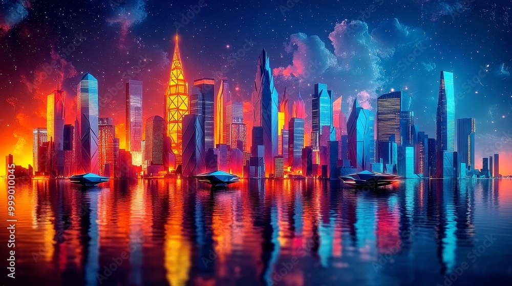 Fototapeta premium Futuristic Origami Cityscape - Realistic Blend of Past and Future