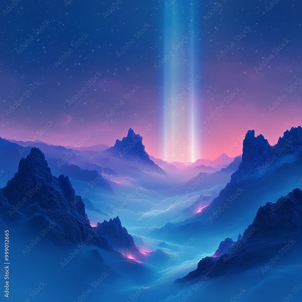 Naklejka premium Tranquil Minimalist Aurora: Soft Blue and Purple Light Lines in Serene Abstract Composition