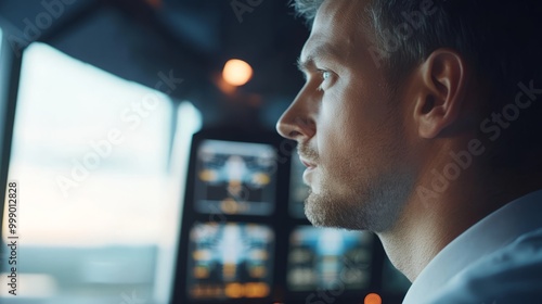 Focused Pilot in Cockpit