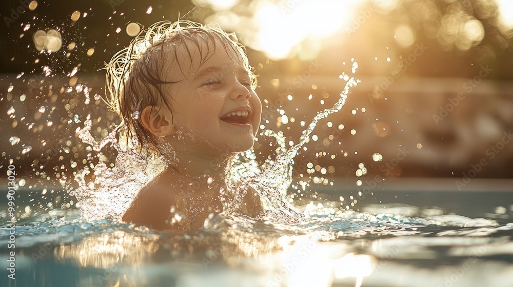 Fototapeta premium Joyful Child Splashing in Pool - Summer Fun and Hydration Concept