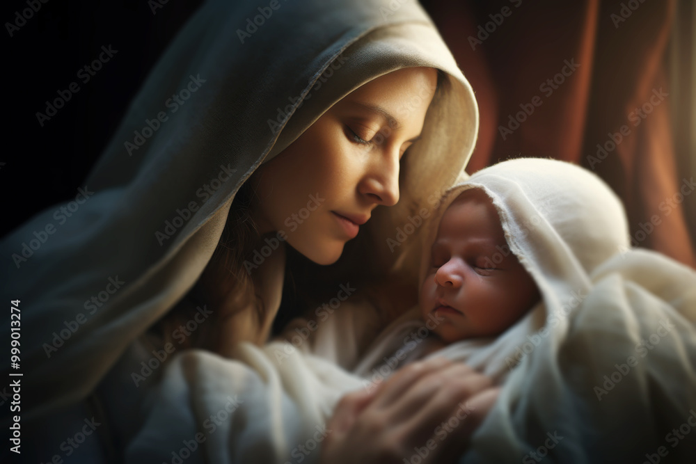 Portrait of Mary with Baby Jesus, Blurred Background