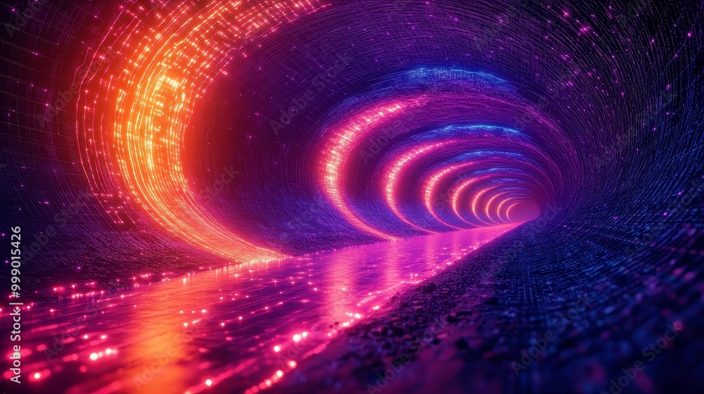 Glowing Sound Waves in Futuristic Neon Digital Landscape Glowing Sound Waves in Futuristic Neon Digital Landscape