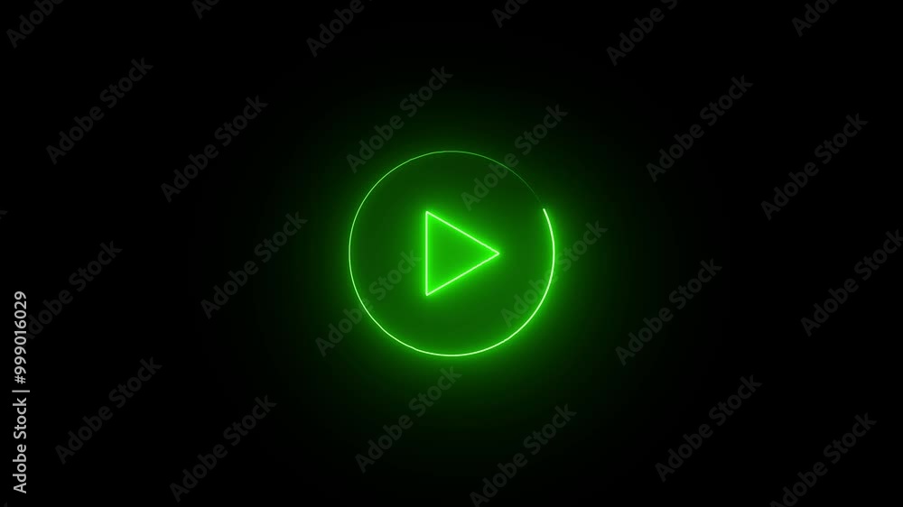 Flickering neon play button icon on black background. Start button animation. Neon glowing play button. Neon glowing play button with neon circle. Flickering neon play button icon on black background. Start button animation. Neon glowing play button. Neon glowing play button with neon circle.