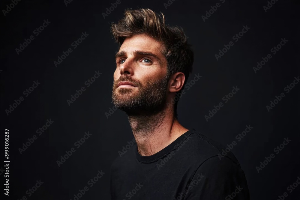Portrait of pensive man with beard against dark background Portrait of pensive man with beard against dark background