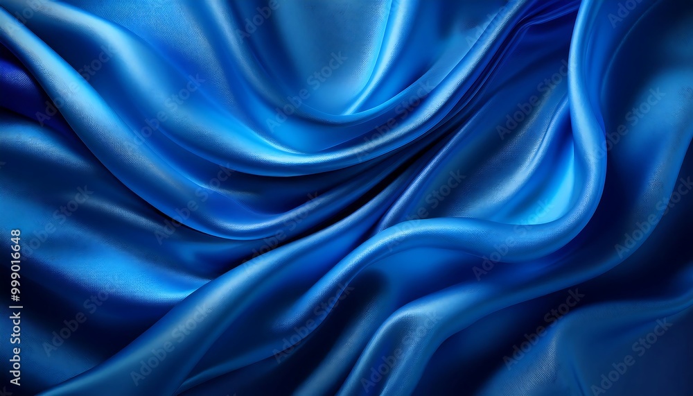 Fototapeta premium Abstract Blue Silk Background with Soft Folds, Creating a Luxurious and Elegant Texture, Ideal for Use as a Backdrop with Ample Copy Space for Text or Graphics