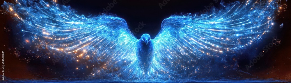 Naklejka premium Futuristic Luminescent Bird Concept with Dynamic Light Beam Wings