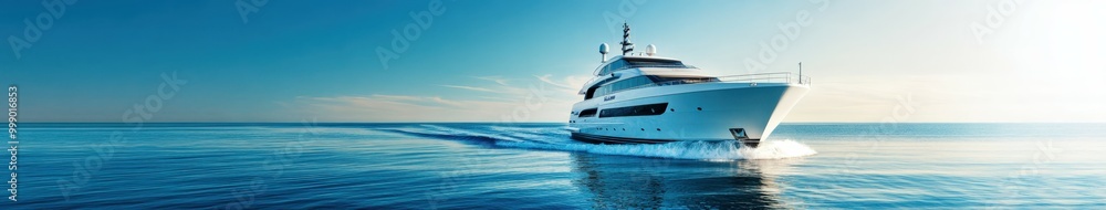 Naklejka premium Luxury yacht gliding on calm waters at sunset