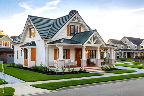 A typical family home in North America on a sunny day