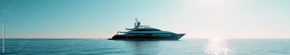 Luxurious yacht sailing on calm waters in bright sunlight Luxurious yacht sailing on calm waters in bright sunlight
