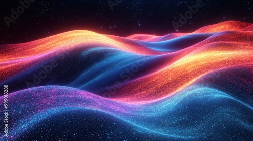 Data Desert Dreamscape - Abstract Digital Artwork of Swirling Color Patterns Resembling a Vibrant Data Stream in a Desert Setting