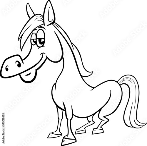 funny cartoon horse farm animal character coloring page