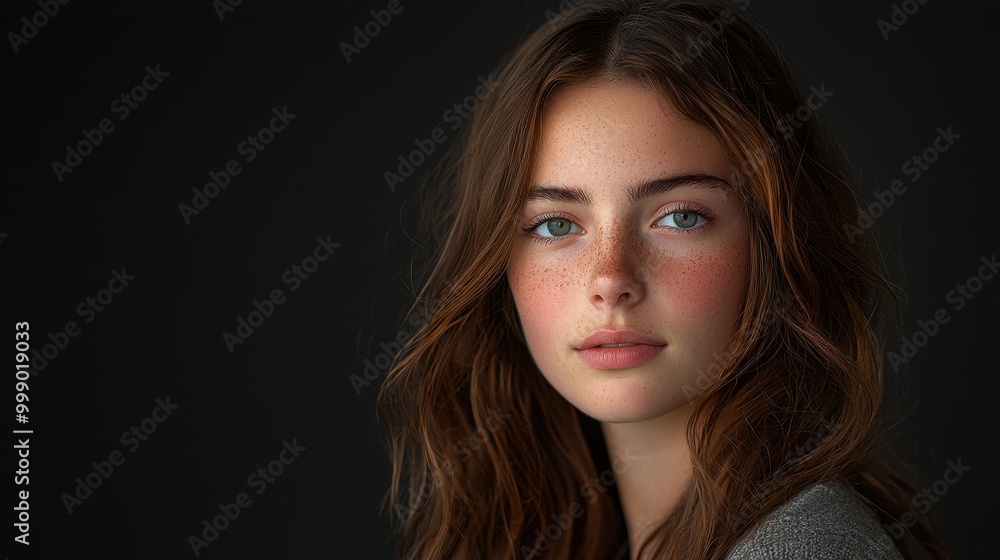 Realistic Portrait of a Young Woman with Freckles Realistic Portrait of a Young Woman with Freckles