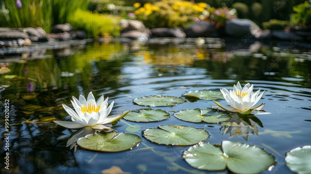 Serene Garden Oasis with Water Lilies and Pond | Natural Hydration and Tranquility Serene Garden Oasis with Water Lilies and Pond | Natural Hydration and Tranquility