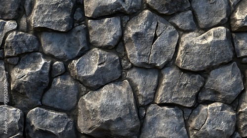 A rough, uneven stone wall with a dark gray color.