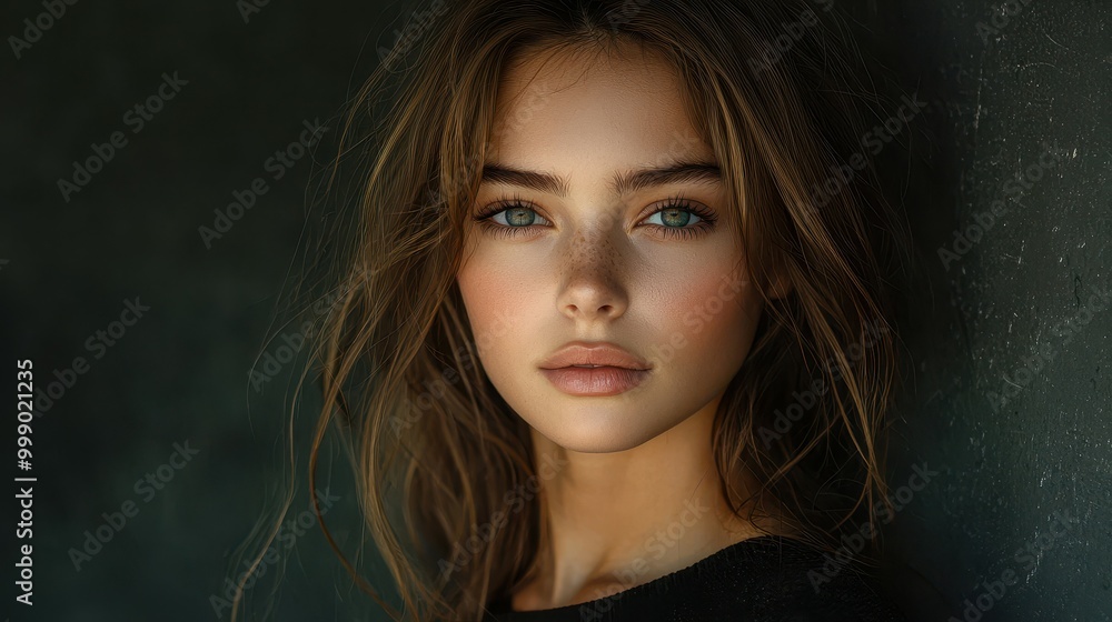 Minimalist Portrait of a Young Woman with Freckles Minimalist Portrait of a Young Woman with Freckles