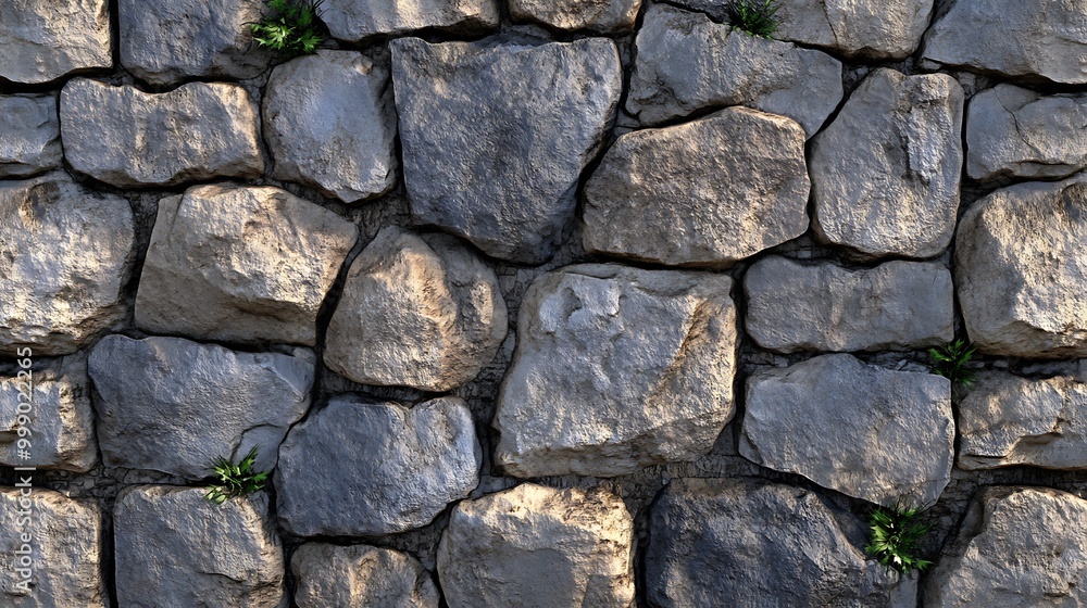 Seamless texture of a rustic stone wall with natural plants growing in the cracks. Seamless texture of a rustic stone wall with natural plants growing in the cracks.