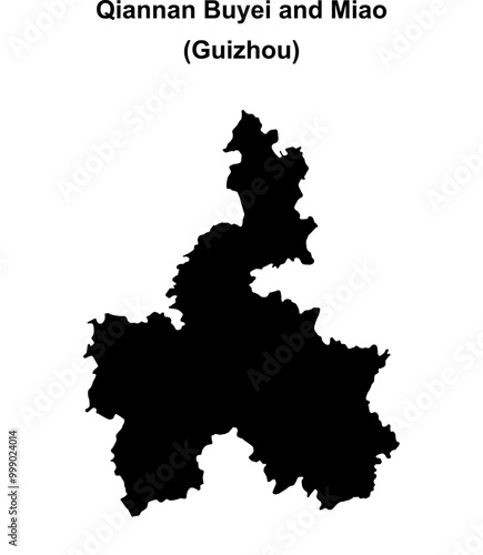 Qiannan Buyei and Miao blank outline map
