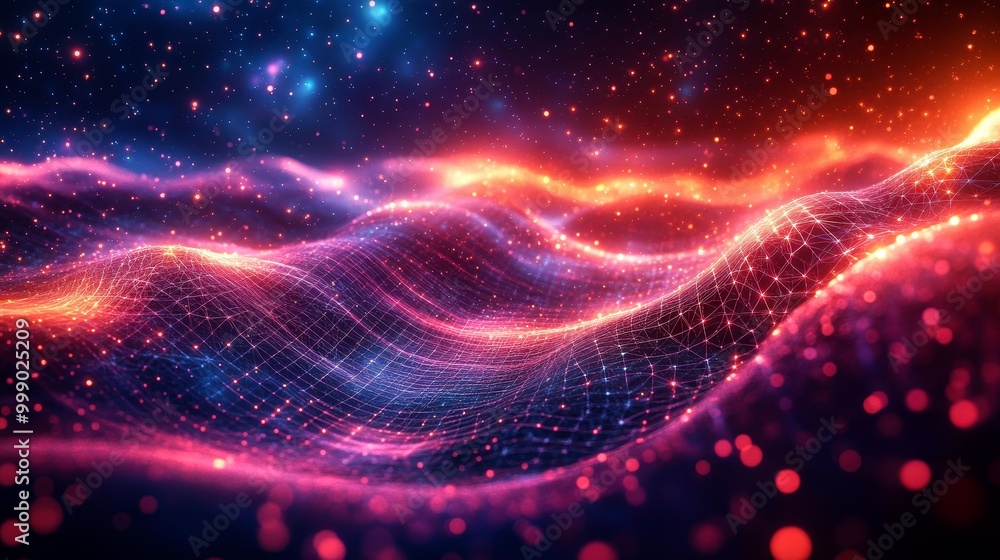 Fototapeta premium Futuristic Fractal Energy Fields - High-Tech Immersive View with Glowing Grids and Patterns for Design Space