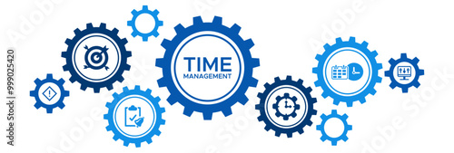 Time Management Icon Concept Featuring Scheduling, Prioritization, Efficiency, Alerts, and Objective Control Tools