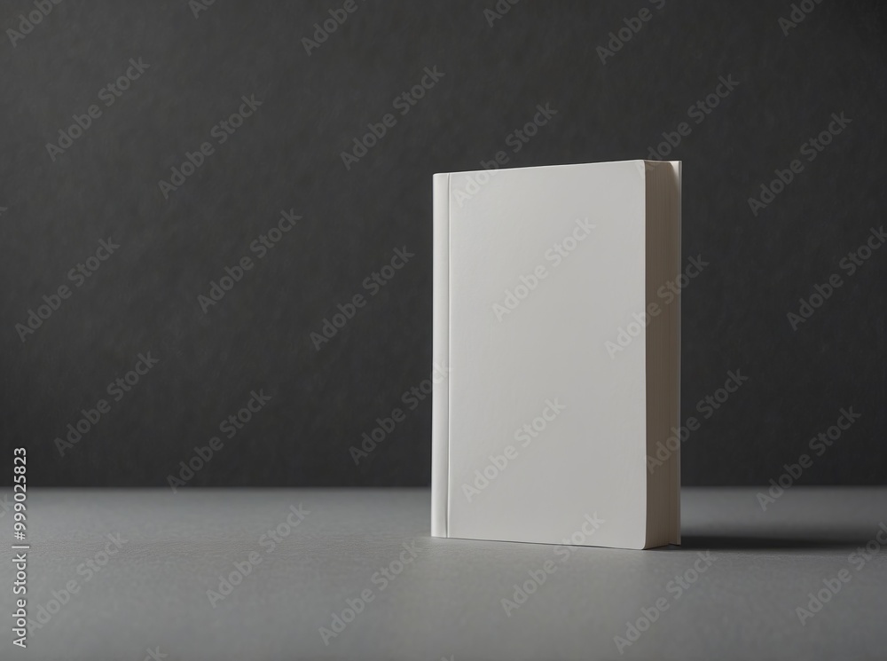 Blank hardcover book standing on gray surface Blank hardcover book standing on gray surface