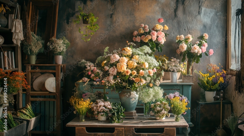 florist shop with beautiful arrangements florist shop with beautiful arrangements