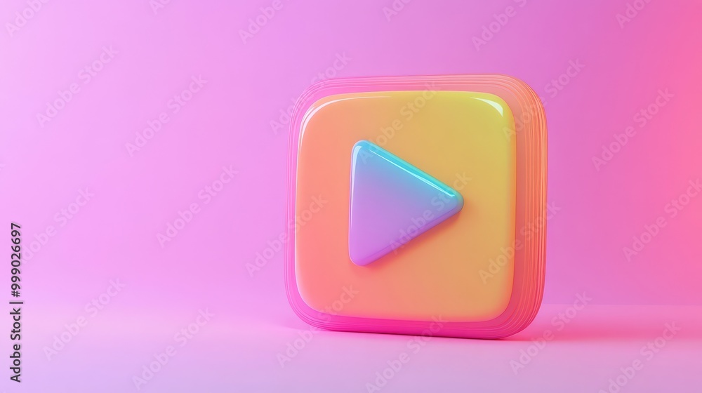 Play button icon with neon gradient colors on pink background. Play button icon with neon gradient colors on pink background.