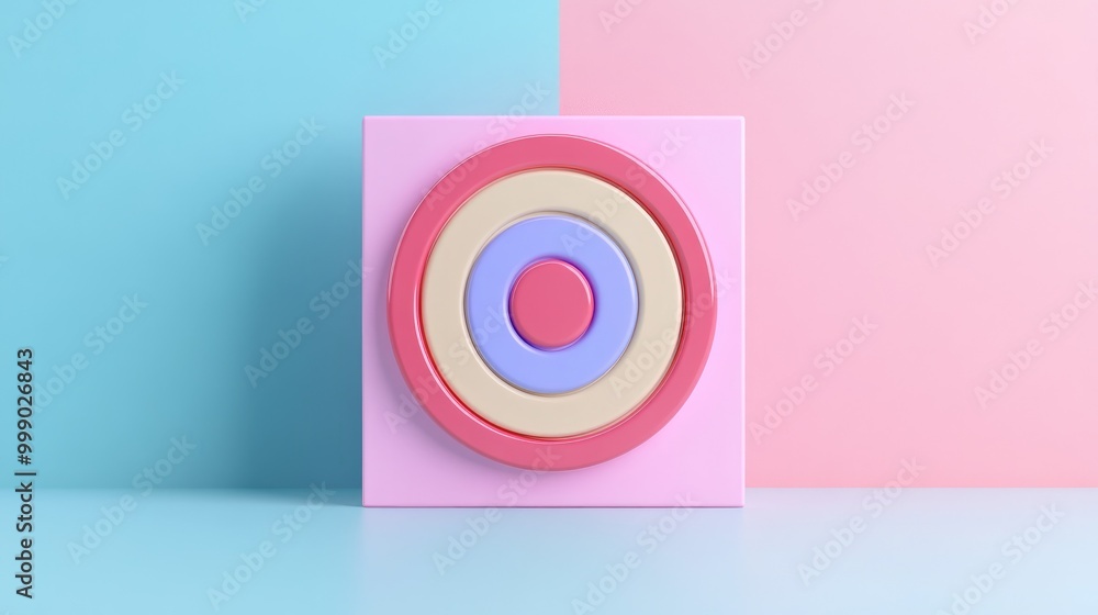Colorful concentric circles on a pink background with blue and pink backdrop. Colorful concentric circles on a pink background with blue and pink backdrop.