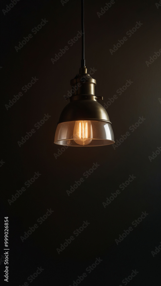Obraz premium Vintage industrial pendant light glowing in dark