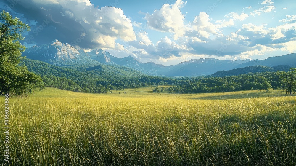Lush Landscape with Majestic Mountains and Clouds Lush Landscape with Majestic Mountains and Clouds