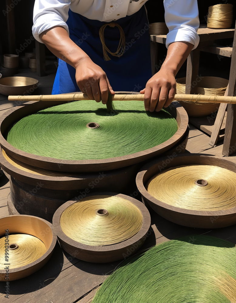 Obraz premium raw materials handmade paper discs drying on wooden rack