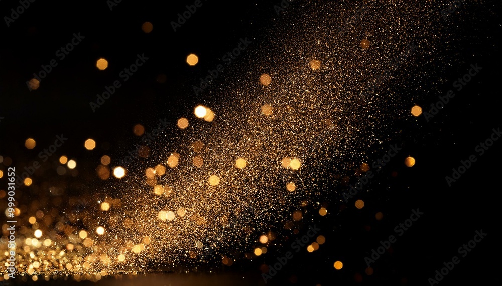 Gold glitter on a black background. Glitter of dust confetti. Sequin pattern texture. background with particles Gold glitter on a black background. Glitter of dust confetti. Sequin pattern texture. background with particles