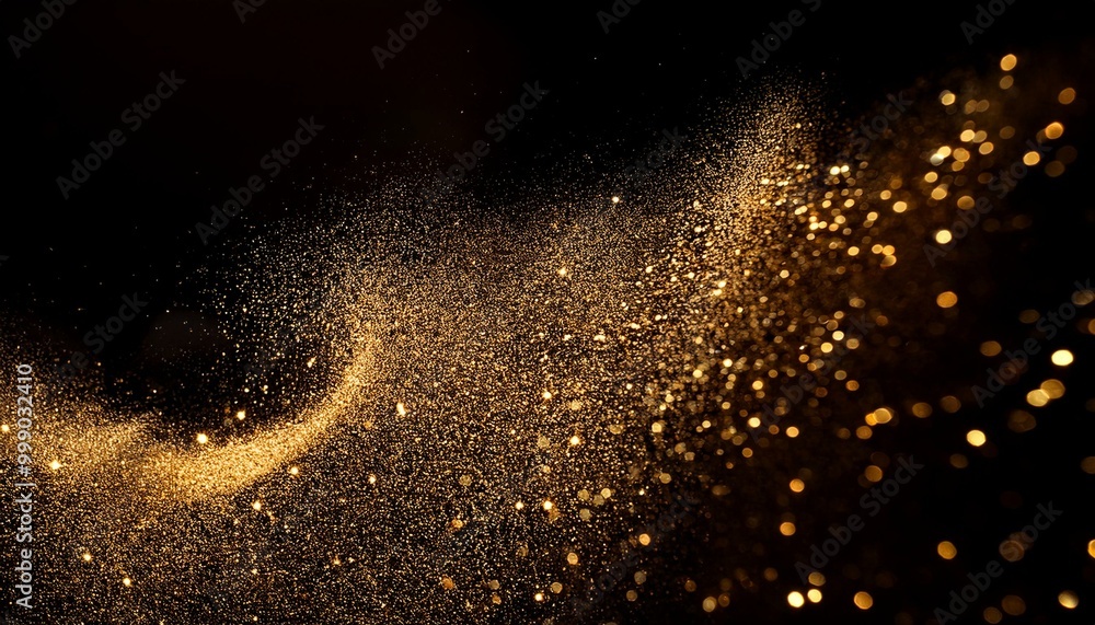 Gold glitter on a black background. Glitter of dust confetti. Sequin pattern texture. background with particles Gold glitter on a black background. Glitter of dust confetti. Sequin pattern texture. background with particles