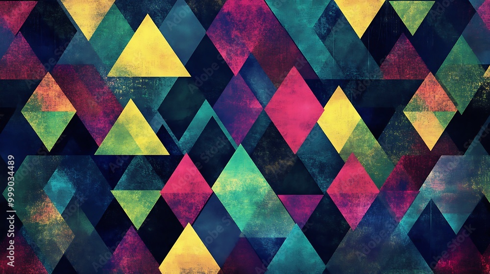 Abstract geometric background with colorful triangles in a distressed style. Abstract geometric background with colorful triangles in a distressed style.