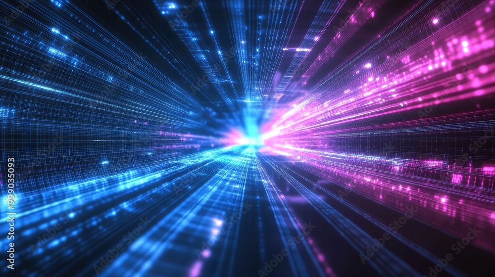 Abstract digital tunnel with blue and pink lights. Abstract digital tunnel with blue and pink lights.