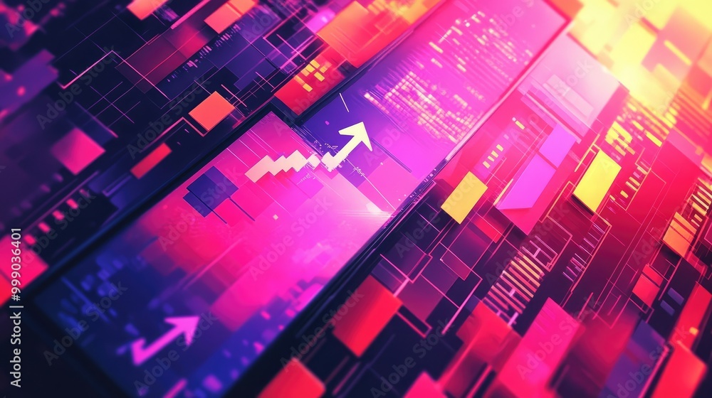 Abstract digital background with glowing lines and arrows, representing growth and technology. Abstract digital background with glowing lines and arrows, representing growth and technology.