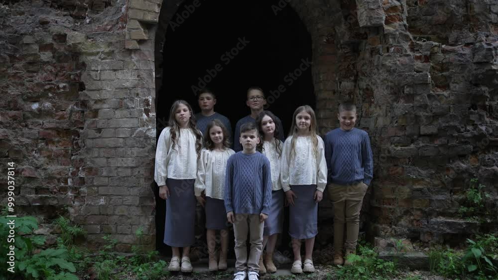 Group Portrait of Children in Historic Archway. Concept of learning history. Group Portrait of Children in Historic Archway. Concept of learning history.