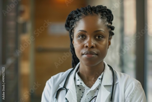 Portrait of a young African American female doctor in hospital