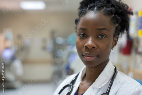 Portrait of a young African American female doctor in hospital