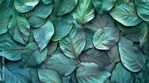 Wallpaper Mural Close-up shot of green leaves with visible veins. Torontodigital.ca
