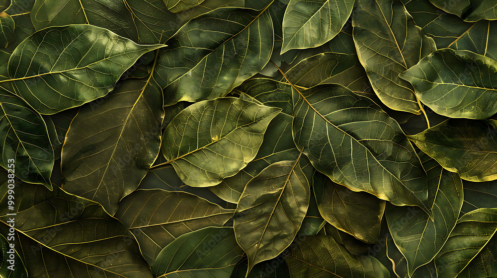 Fototapeta premium Close-up of dark green leaves with intricate veins.