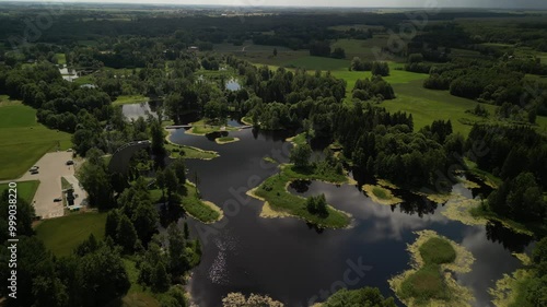 Beautifull Lithuanian landscape. Kirkilai
 tower.  photo