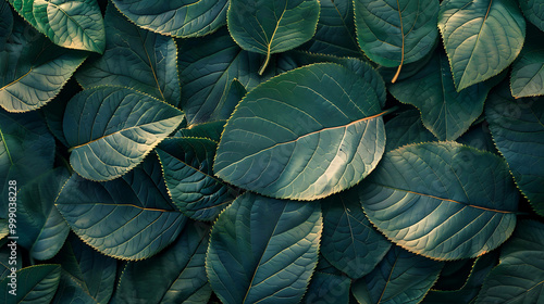 Wallpaper Mural A close-up shot of lush green leaves with prominent veins, creating a natural and textured background. Torontodigital.ca
