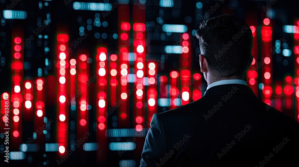 Businessman observing data analytics on a digital display. Businessman observing data analytics on a digital display.