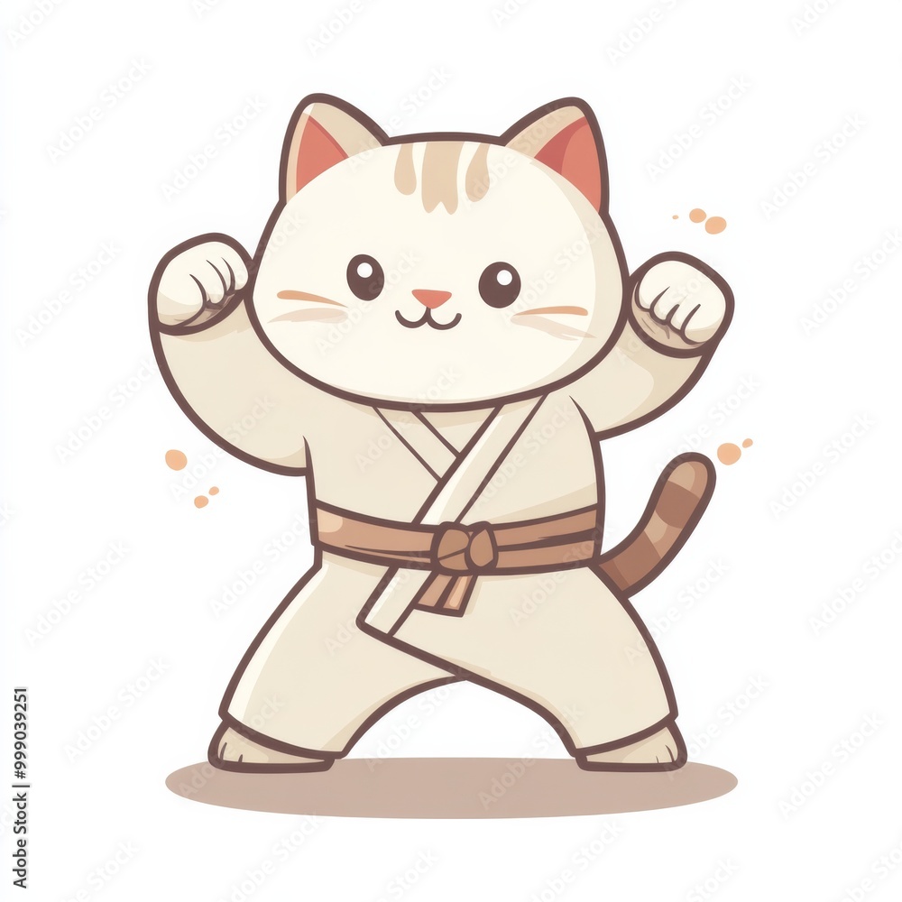 Cute character karate cat in fighting pose Cute character karate cat in fighting pose