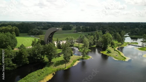 Beautifull Lithuanian landscape. Kirkilai
 tower.  photo